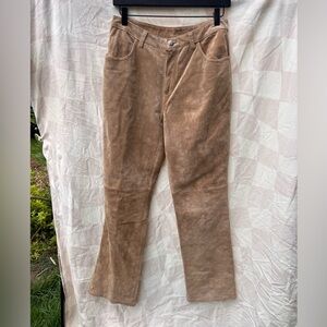 Vintage Chicos Design Womens Tan 100% Suede Straight Leg Pants Sz .5 Waist